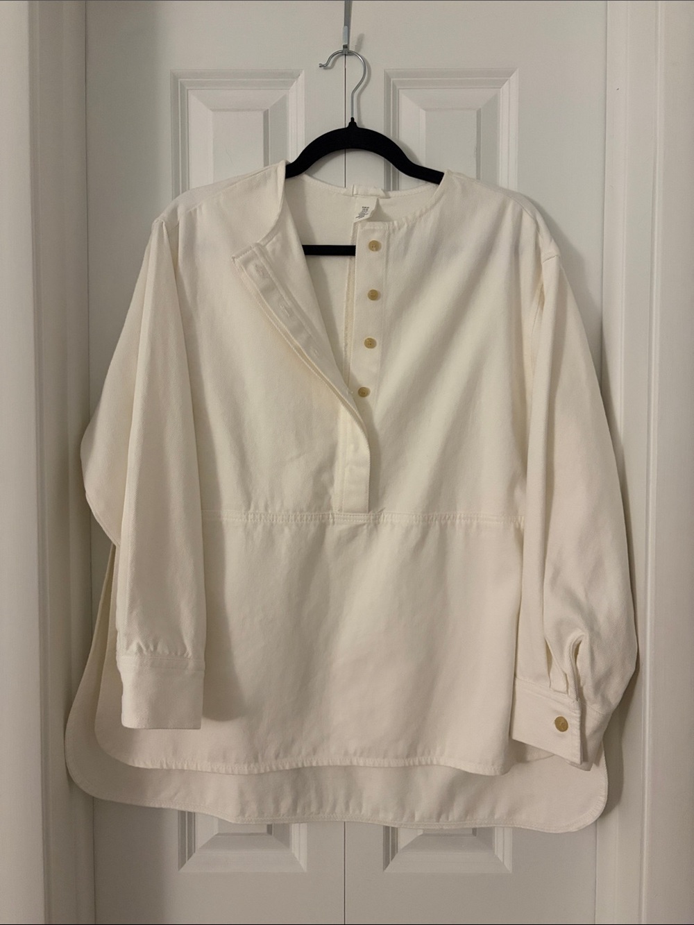 H&M Women's off-white Denim Button-Front Pullover Top